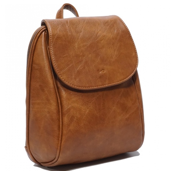 Chic Tan Leather convertible Backpack unisex brown - Picture 1 of 8